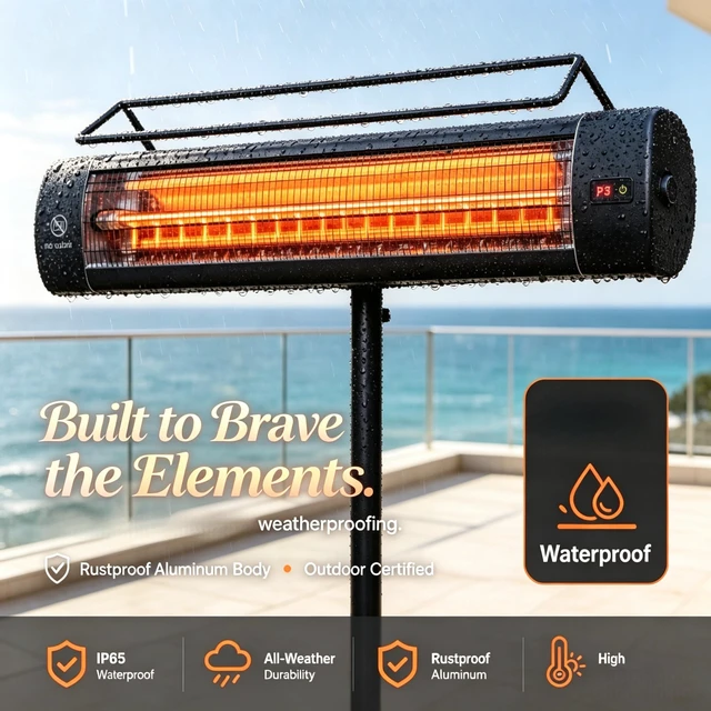 Alt view image 3 of 7 - Standing Electric Patio Heater, Outdoor Infrared Heater with Tripod Stand Heat Levels Hour Timer for Garden Patio Use