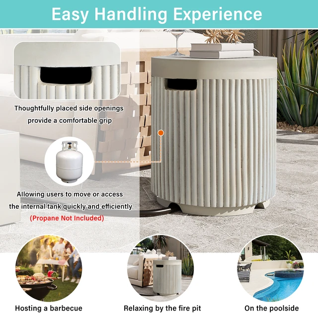 Alt view image 7 of 7 - Outdoor Round Propane Tank Cover Table with Vertical Fluted Design, Cylinder Propane Tank Hideaway for 20 lb Gas 16.93