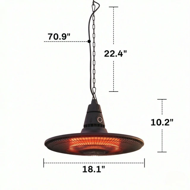 Alt view image 5 of 7 - Hanging Electric Patio Heater, Waterproof Infrared Outdoor Heater with Carbon Fiber Heating Tube and Remote Control