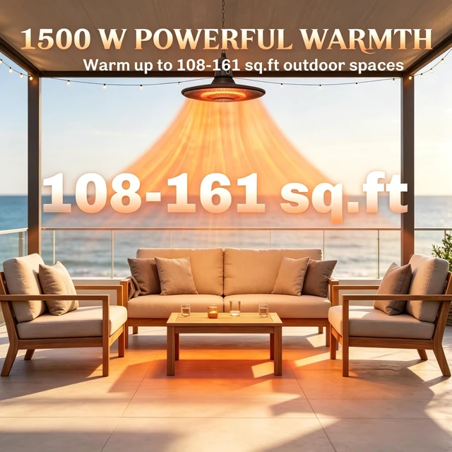 Alt view image 6 of 7 - Hanging Electric Patio Heater, Waterproof Infrared Outdoor Heater with Carbon Fiber Heating Tube and Remote Control