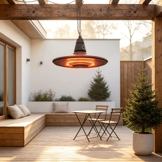 Alt view image 2 of 7 - Hanging Electric Patio Heater, Waterproof Infrared Outdoor Heater with Carbon Fiber Heating Tube and Remote Control