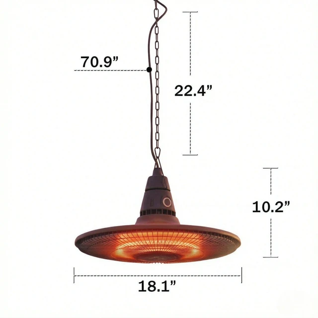 Alt view image 6 of 7 - Hanging Electric Patio Heater, Waterproof Infrared Outdoor Heater with Carbon Fiber Heating Tube and Remote Control