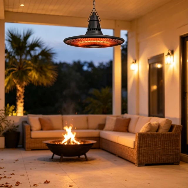 Alt view image 7 of 7 - Hanging Electric Patio Heater, Waterproof Infrared Outdoor Heater with Carbon Fiber Heating Tube and Remote Control