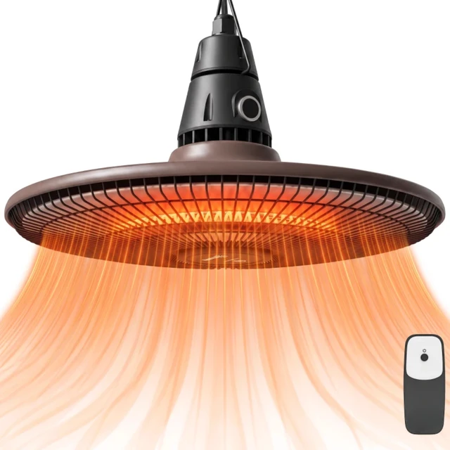 Alt view image 7 of 7 - Hanging Electric Patio Heater, Waterproof Infrared Outdoor Heater with Carbon Fiber Heating Tube and Remote Control