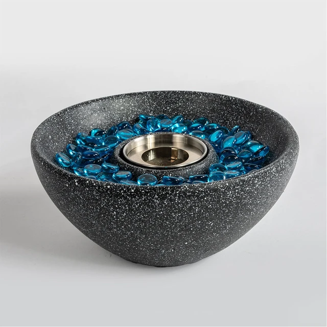 Alt view image 4 of 7 - Tabletop Fire Pit, Table Top Fire Bowl Outdoor and Indoor Portable Ethanol Fireplace Alcohol Pot, Black, Concrete