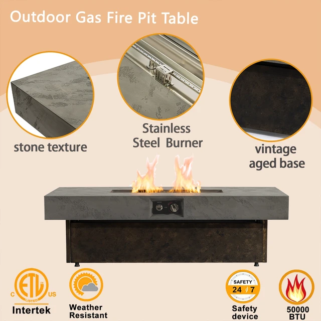 Alt view image 5 of 7 - Rectangle Fire Pit Table, Smokeless Propane Outdoor Firepit Table with Convertible Coffee Design Dual Height Adjustable