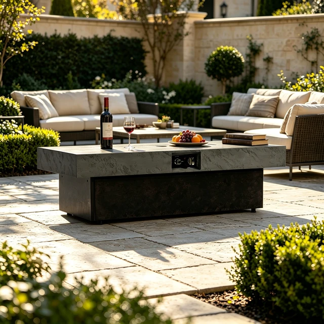 Alt view image 2 of 7 - Rectangle Fire Pit Table, Smokeless Propane Outdoor Firepit Table with Convertible Coffee Design Dual Height Adjustable