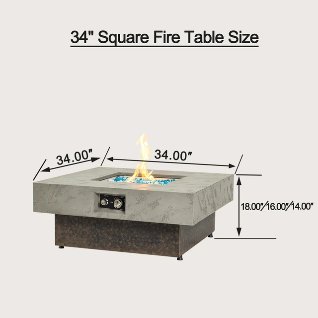 Alt view image 6 of 7 - 34 Inch Square Propane Fire Pit Table, Outdoor Fire Pit Table with Position Adjustable Height for Patio Leisure, Brown