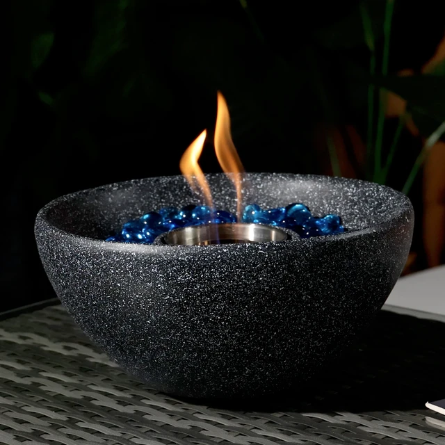 Alt view image 7 of 7 - Tabletop Fire Pit, Table Top Fire Bowl Outdoor and Indoor Portable Ethanol Fireplace Alcohol Pot, Black, Concrete