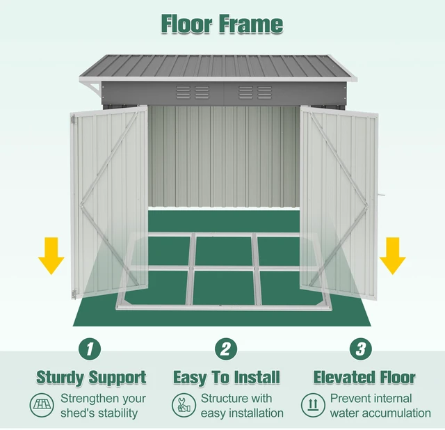 Alt view image 3 of 7 - 6 Storage Shed and Pergola Combo, Outdoor Garden Shelter with Sloping Roof Floor Frame and Air Vents Weatherproof