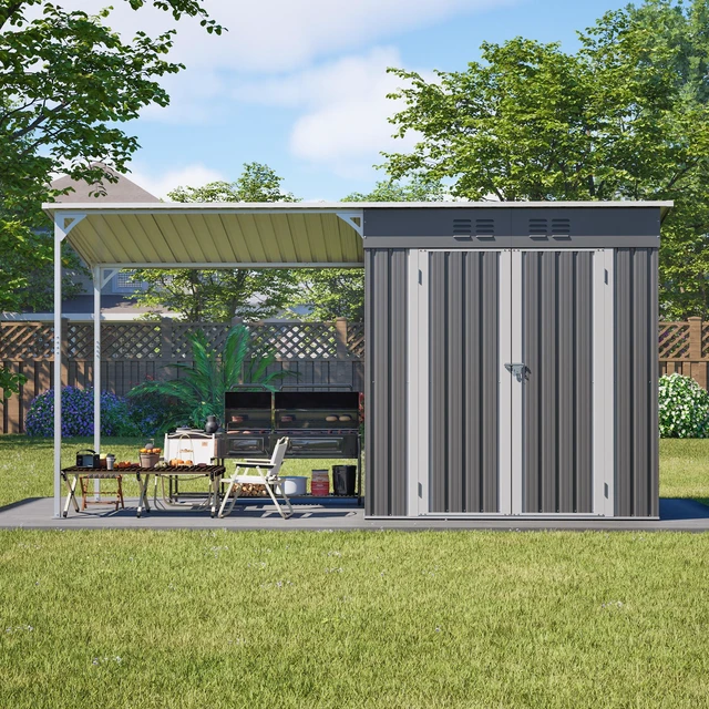 Main image of 6 Storage Shed and Pergola Combo, Outdoor Garden Shelter with Sloping Roof Floor Frame and Air Vents Weatherproof