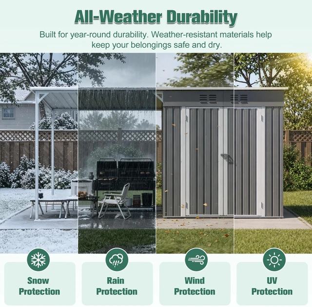 Alt view image 6 of 7 - 6 Storage Shed and Pergola Combo, Outdoor Garden Shelter with Sloping Roof Floor Frame and Air Vents Weatherproof