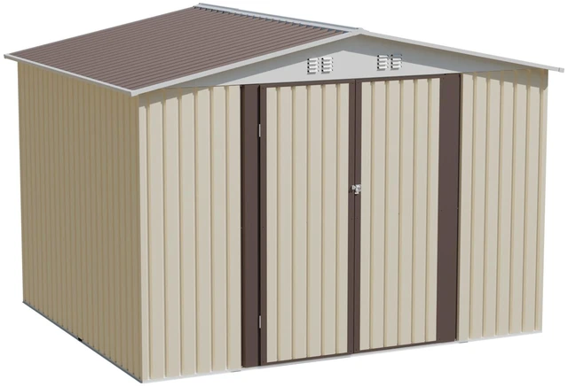 Alt view image 5 of 7 - 10 Metal Garden Shed with Metal Frame Hinge Door Design Storage Sheds Patio Use, Beige White