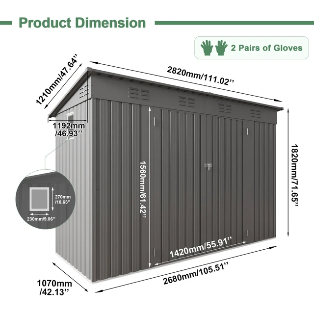 Alt view image 5 of 7 - 4 Outdoor Storage Shed, Metal Garden Shed Storage Tool with Sloping Roof Vents and Swing Doors for Garden Patio Lawn