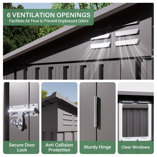 Alt view image 4 of 7 - 4 Outdoor Storage Shed, Metal Garden Shed Storage Tool with Sloping Roof Vents and Swing Doors for Garden Patio Lawn