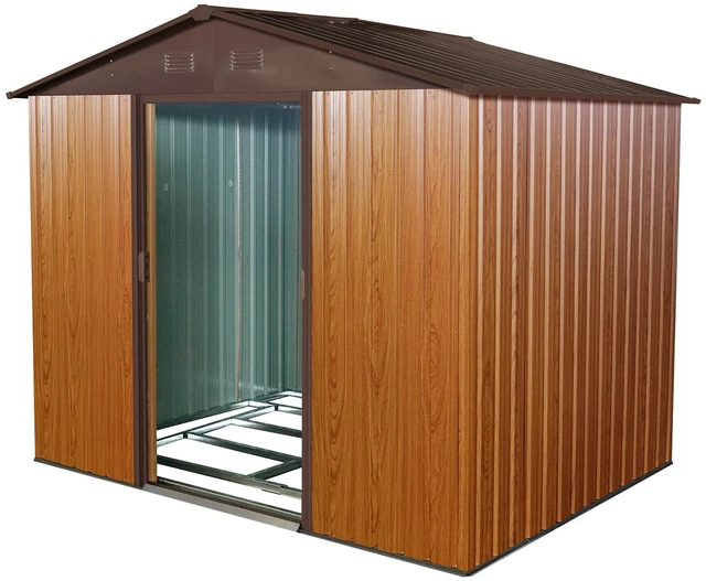 Alt view image 3 of 7 - 8 ft 6 ft Outdoor Metal Storage Shed with Metal Foundation, Upgraded Version, Coffee, Iron