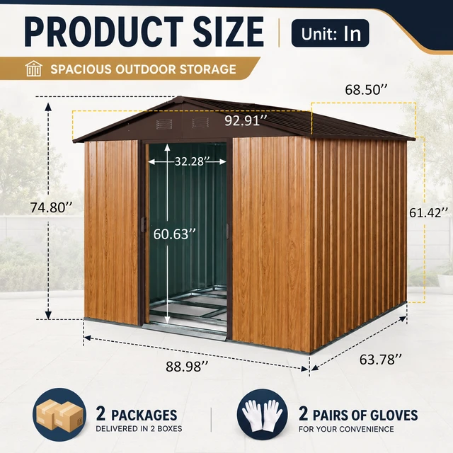 Alt view image 7 of 7 - 8 ft 6 ft Outdoor Metal Storage Shed with Metal Foundation, Coffee, Iron