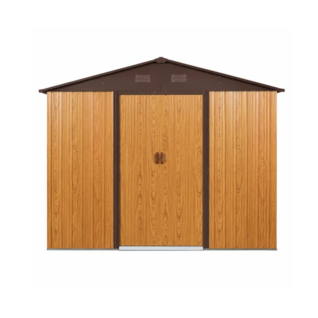 Alt view image 4 of 7 - 8 ft 6 ft Outdoor Metal Storage Shed with Metal Foundation, Coffee, Iron