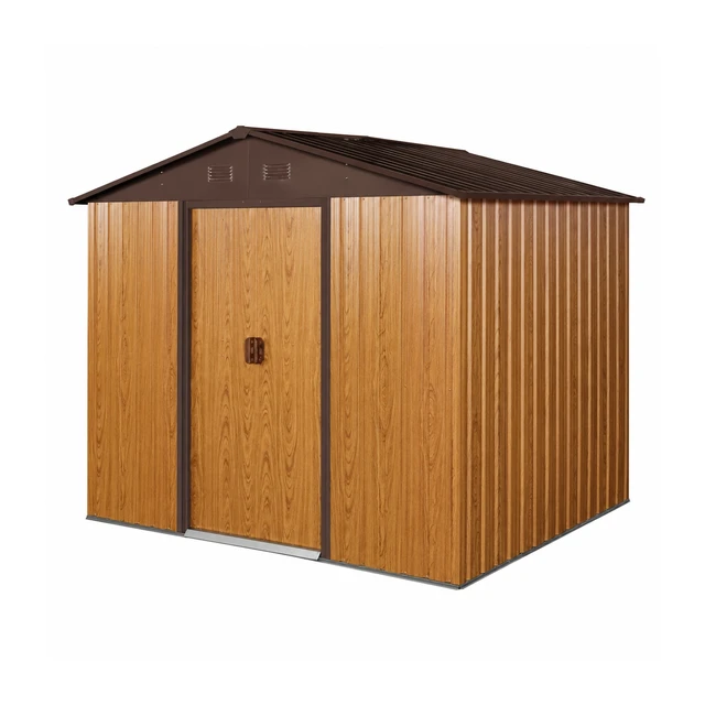 Alt view image 5 of 7 - 8 ft 6 ft Outdoor Metal Storage Shed with Metal Foundation, Coffee, Iron