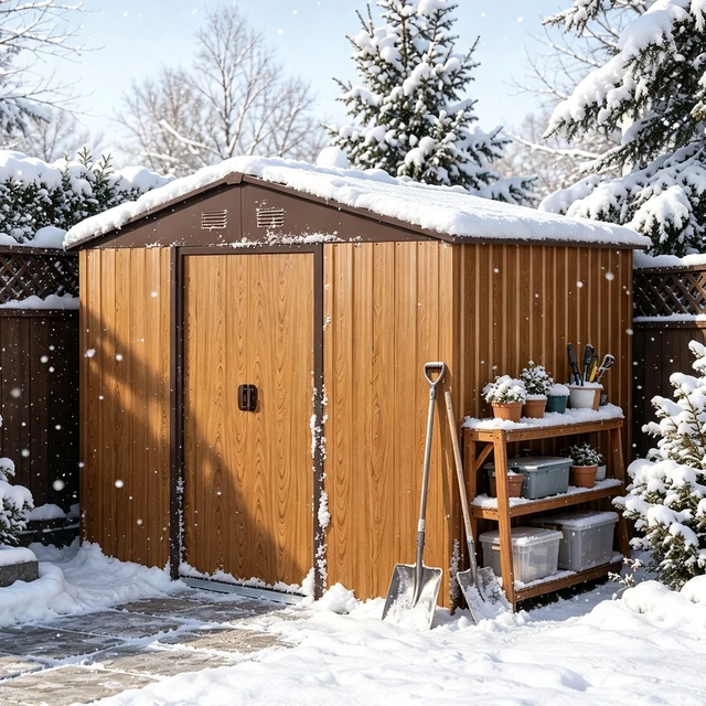 Alt view image 2 of 7 - 8 ft 6 ft Outdoor Metal Storage Shed with Metal Foundation, Coffee, Iron