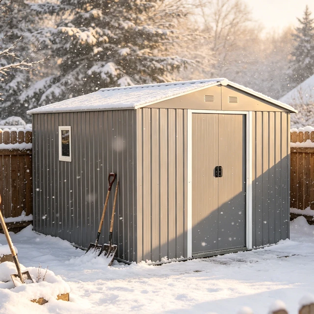 Alt view image 3 of 7 - 8 ft 10 ft Metal Outdoor Storage Shed, Garden Tool Shed with Window Lockable Door and Built in Vents Storage Building