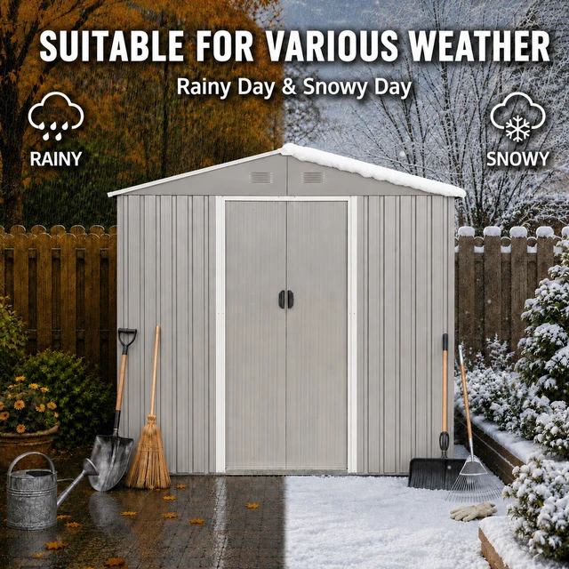 Alt view image 6 of 7 - 8 ft 10 ft Metal Outdoor Storage Shed, Garden Tool Shed with Window Lockable Door and Built in Vents Storage Building
