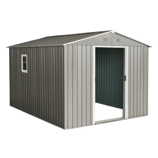 Alt view image 5 of 7 - 8 ft 10 ft Metal Outdoor Storage Shed, Garden Tool Shed with Window Lockable Door and Built in Vents Storage Building