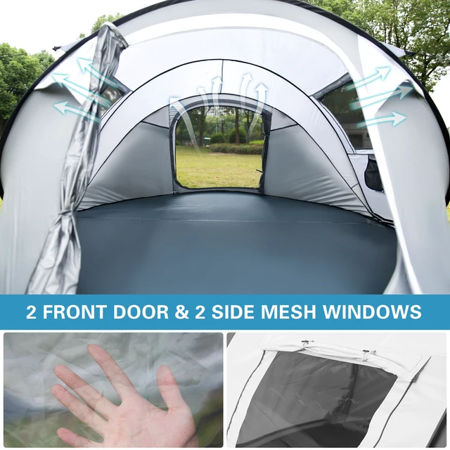 Alt view image 4 of 7 - 4 to 6 Persons Pop-Up Boat Tent, White Gray, Polyethylene