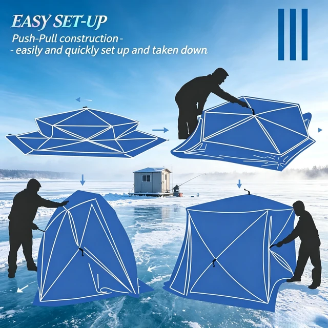 Alt view image 3 of 7 - Outdoor Winter Ice Fishing Tent, Camping Shelter Portable Quick Setup Ice Fishing Shelter Insulated Pop-Up Tent, Black