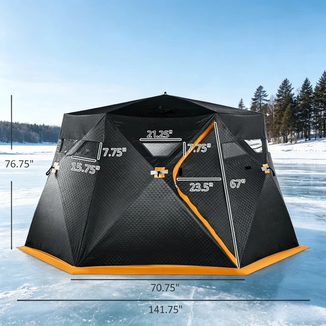 Alt view image 5 of 7 - Outdoor Winter Ice Fishing Tent, Camping Shelter Portable Quick Setup Ice Fishing Shelter Insulated Pop-Up Tent, Black