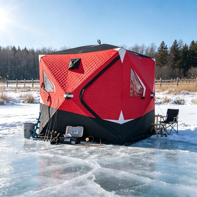 Alt view image 2 of 7 - Outdoor Portable Ice Fishing Tent, Winter Fishing Shelter Insulated Outdoor Winter Camping Tent Spacious Portable Ice