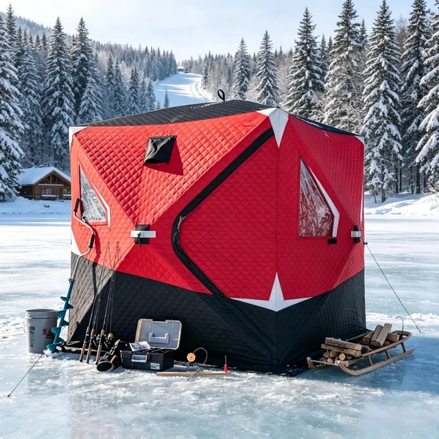 Main image of Outdoor Portable Ice Fishing Tent, Winter Fishing Shelter Insulated Outdoor Winter Camping Tent Spacious Portable Ice