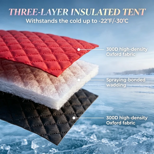 Alt view image 4 of 7 - Outdoor Portable Ice Fishing Tent, Winter Fishing Shelter Insulated Outdoor Winter Camping Tent Spacious Portable Ice