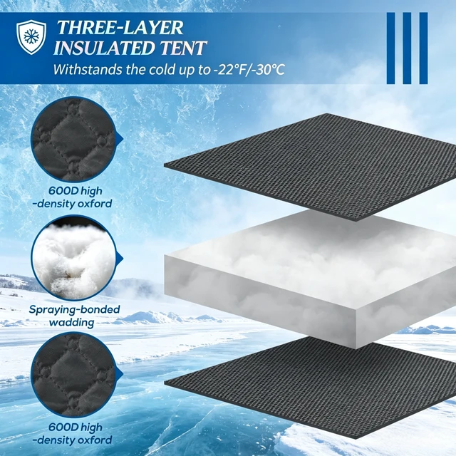 Alt view image 4 of 7 - Outdoor Winter Ice Fishing Tent, Camping Shelter Portable Quick Setup Ice Fishing Shelter Insulated Pop-Up Tent, Black