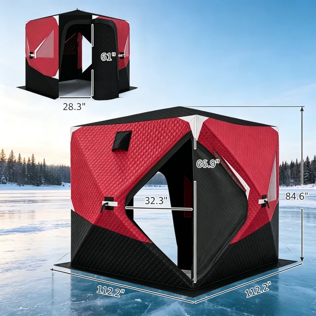 Alt view image 3 of 7 - Outdoor Portable Ice Fishing Tent, Winter Fishing Shelter Insulated Outdoor Winter Camping Tent Spacious Portable Ice