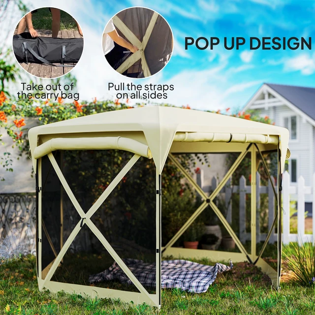 Alt view image 6 of 7 - Pop Gazebo Screen Tent, 11 ft with Removable Roof Cover Roll Wind Panels and Carry Bag for Camping Patio Lawn