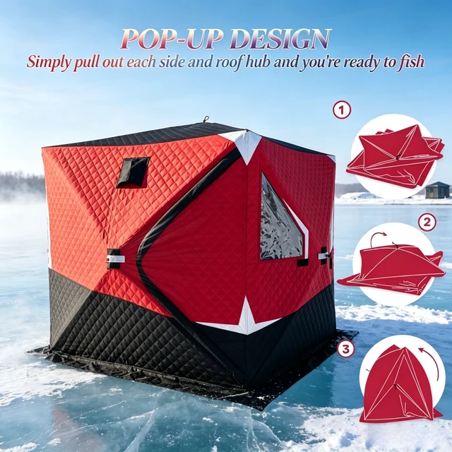 Alt view image 7 of 7 - Outdoor Portable Ice Fishing Tent, Winter Fishing Shelter Insulated Outdoor Winter Camping Tent Spacious Portable Ice