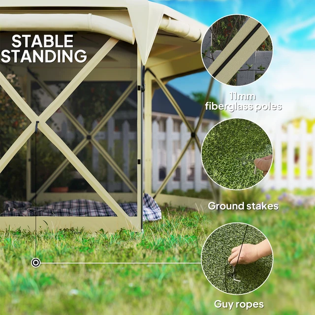 Alt view image 3 of 7 - Pop Gazebo Screen Tent, 11 ft with Removable Roof Cover Roll Wind Panels and Carry Bag for Camping Patio Lawn