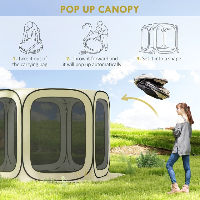 Alt view image 7 of 7 - 11 ft Pop Screen Tent, Portable Camping Gazebo Canopy Screen with Oxford Cloth and Carry Bag for Patio Deck