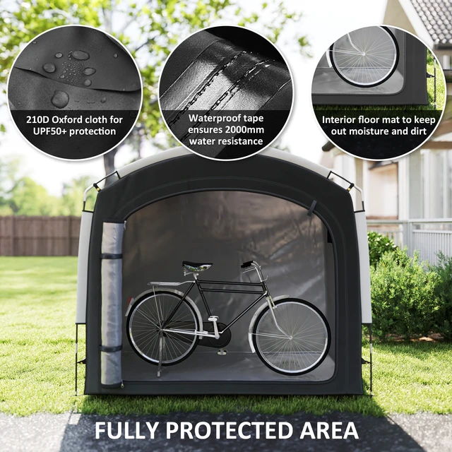 Alt view image 5 of 7 - Bike Storage Tent, Portable Bicycle Storage Shed Waterproof Outdoor Bike Cover with Oxford Fabric and Carry Bag for 3