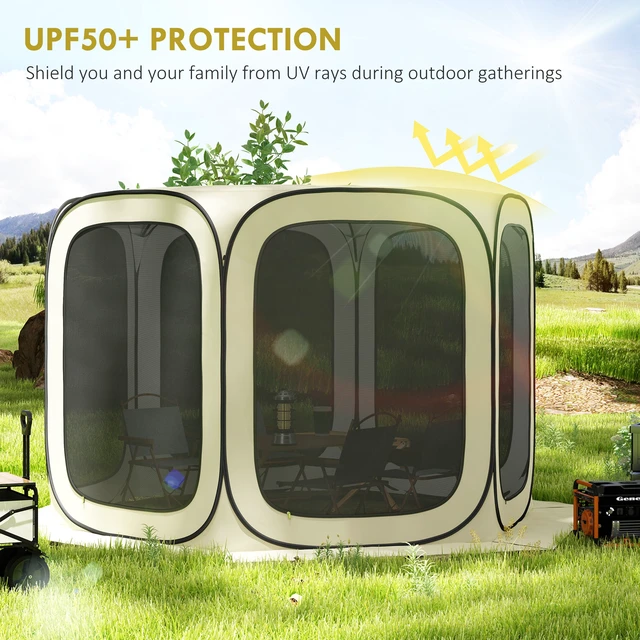 Alt view image 5 of 7 - 11 ft Pop Screen Tent, Portable Camping Gazebo Canopy Screen with Oxford Cloth and Carry Bag for Patio Deck