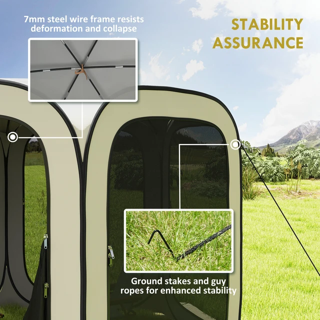 Alt view image 6 of 7 - 11 ft Pop Screen Tent, Portable Camping Gazebo Canopy Screen with Oxford Cloth and Carry Bag for Patio Deck
