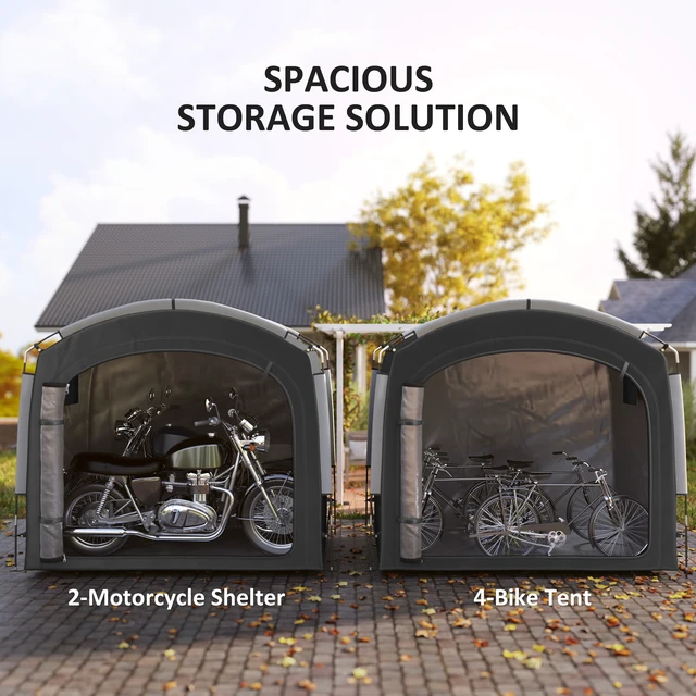 Alt view image 6 of 7 - Bike Storage Tent, Portable Bicycle Storage Shed Waterproof Outdoor Bike Cover with Oxford Fabric and Carry Bag for 3