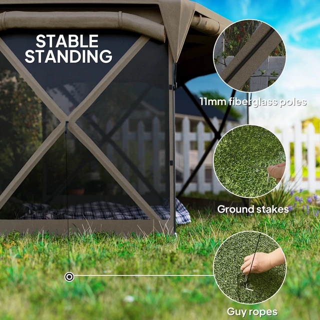 Alt view image 3 of 7 - Pop Gazebo Screen Tent, 11 ft with Removable Roof Cover Roll Wind Panels and Carry Bag for Camping Patio Lawn