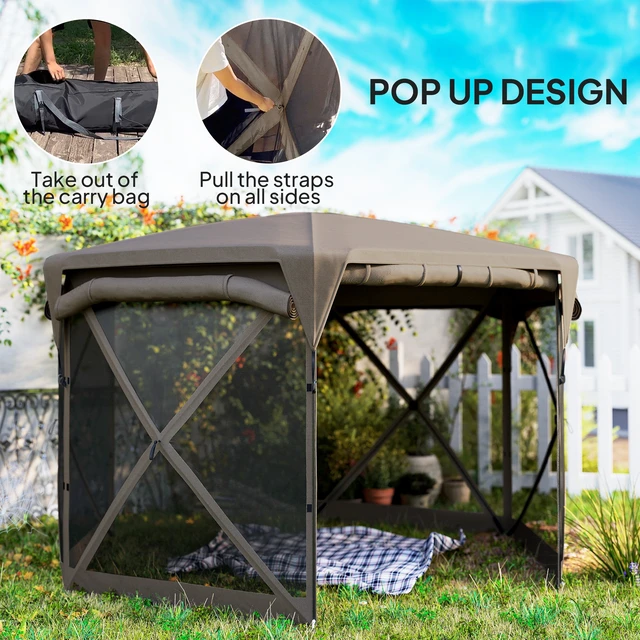 Alt view image 6 of 7 - Pop Gazebo Screen Tent, 11 ft with Removable Roof Cover Roll Wind Panels and Carry Bag for Camping Patio Lawn