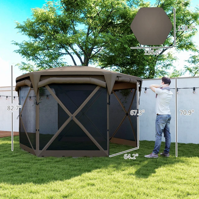 Alt view image 7 of 7 - Pop Gazebo Screen Tent, 11 ft with Removable Roof Cover Roll Wind Panels and Carry Bag for Camping Patio Lawn
