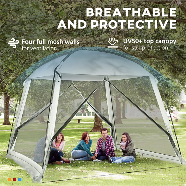 Alt view image 3 of 7 - 10 Screen, Screen Tent with 2 Doors and Carry Bag Easy Setup for Patios Outdoor Camping Activities, White, Wood