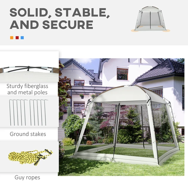 Alt view image 4 of 7 - 10 Screen, Screen Tent with 2 Doors and Carry Bag Easy Setup for Patios Outdoor Camping Activities, White, Wood