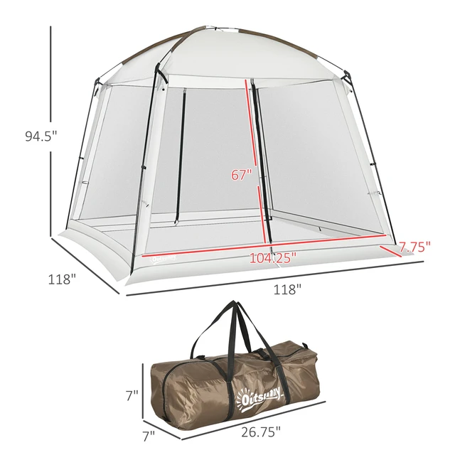 Alt view image 7 of 7 - 10 Screen, Screen Tent with 2 Doors and Carry Bag Easy Setup for Patios Outdoor Camping Activities, White, Wood