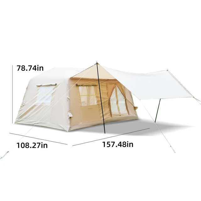 Alt view image 2 of 7 - m Inflatable Tents for Camping, Blow Tent with Hand Pump Easy Setup Inflatable Season with Canopy Waterproof Oxford Air